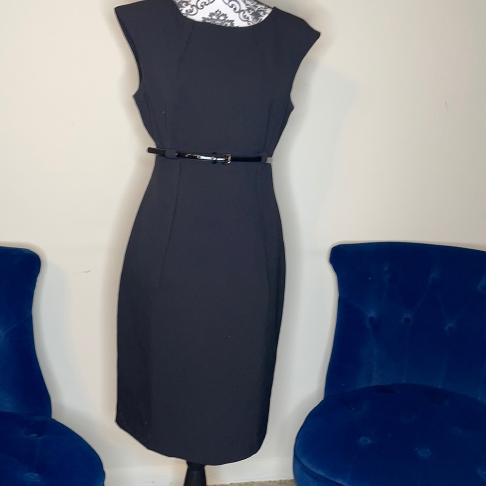 Calvin Klein sleeveless black dress with belt